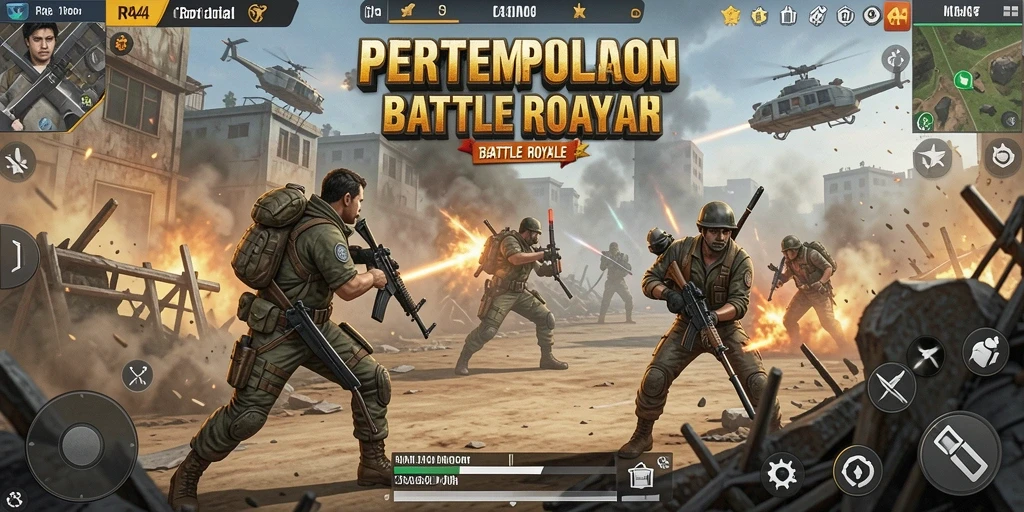 Screenshot gameplay RR44 yang menunjukkan aksi pertempuran intens.