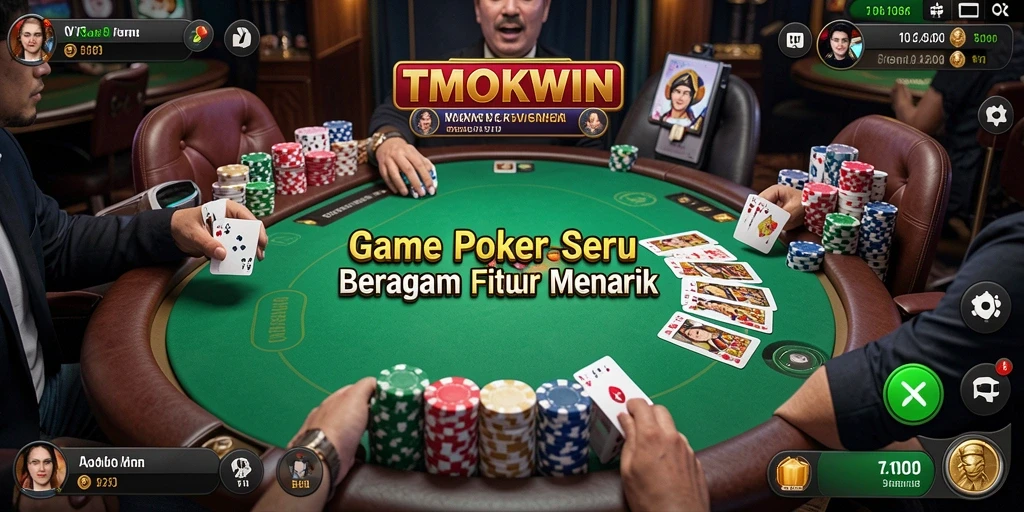Screenshot gameplay TMOKWIN menampilkan pemain yang intens berkompetisi dalam permainan Poker.