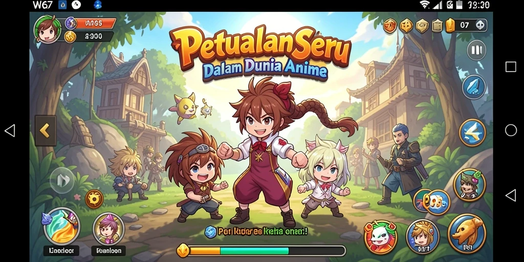 Screenshot utama W67 menampilkan aksi seru dalam gameplay Anime.