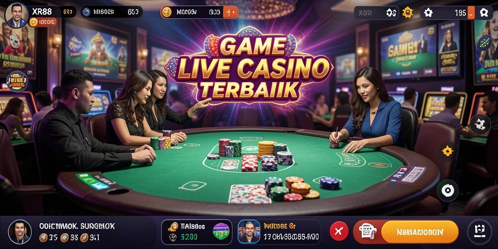 Screenshot gameplay XR88 menampilkan dealer langsung yang berinteraksi dengan pemain.